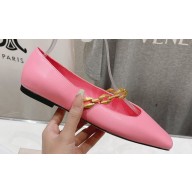 Jimmy Choo Nappa Leather Diamond Tilda Flats Pink with Chain 2024