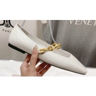 Jimmy Choo Nappa Leather Diamond Tilda Flats White with Chain 2024