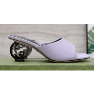Gucci Heel 6cm Interlocking G heel Slide sandals 772569 Leather Light Purple 2024