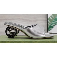 Gucci Heel 6cm Interlocking G heel Slide sandals 772569 Leather Silver 2024
