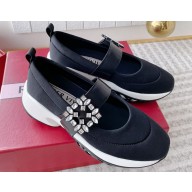 Roger Vivier Heel 7.5cm Viv' Run Strass Buckle Ballerinas in Technical Fabric Black 2024