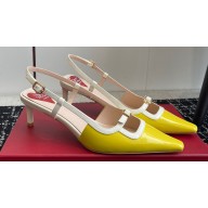 Roger Vivier Heel 5.5cm Mini Buckle Slingback Pumps in Patent Leather Yellow/White 2024
