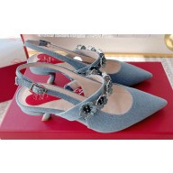 Roger Vivier Heel 5.5cm Virgule Flower Slingback Pumps in Denim Blue 2024
