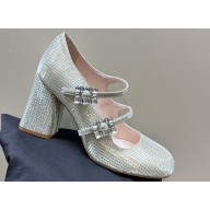 Roger Vivier Heel 8cm Trés Vivier Strass Buckle Mini Babies Ballerinas in Glitter Beige 2024
