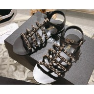 Chanel Lambskin CC Logo Chain Sandals Black 2024