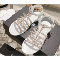 Chanel Lambskin CC Logo Chain Sandals White 2024