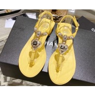 Chanel Heel 3cm Lambskin Crystal and Pearl Thong Sandals Yellow 2024