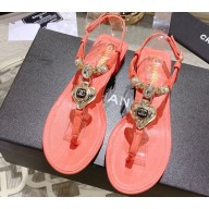 Chanel Heel 3cm Lambskin Crystal and Pearl Thong Sandals Pink 2024