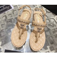 Chanel Lambskin CC Logo Chain Thong Sandals Beige 2024