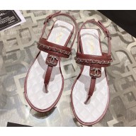 Chanel Lambskin CC Logo Chain Thong Sandals Brown 2024