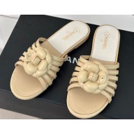 Chanel Lambskin tubular Mules with Camellia Beige 2024