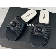 Chanel Lambskin tubular Mules with Camellia Black 2024