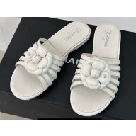 Chanel Lambskin tubular Mules with Camellia White 2024