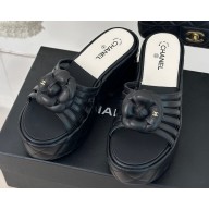 Chanel Lambskin tubular Platform Mules with Camellia Black 2024