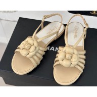 Chanel Lambskin tubular Sandals with Camellia Beige 2024