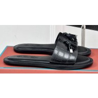 Loro Piana Tassels Charms Sandals in Alligator Leather Black 2024
