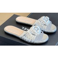 Chanel Lambskin tubular Mules with Camellia Silver 2024