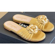 Chanel Lambskin tubular Mules with Camellia Gold 2024