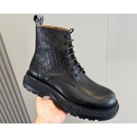 Dior Buffalo Lace-Up Men's Boots in Black Smooth Calfskin Debossed with Dior Oblique Motif