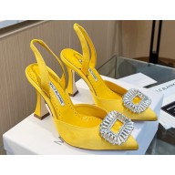 Manolo Blahnik Heel 9cm Prietasli Crystal Buckle Satin Slingback Pumps Yellow