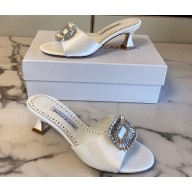 Manolo Blahnik Heel 5.5cm Satin Embellished Laalita Mules White