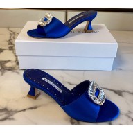 Manolo Blahnik Heel 5.5cm Satin Embellished Laalita Mules Blue