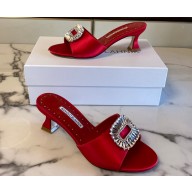 Manolo Blahnik Heel 5.5cm Satin Embellished Laalita Mules Red