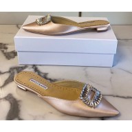 Manolo Blahnik Heel 1.5cm Satin Embellished Sigulona Flat Mules Beige