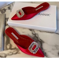 Manolo Blahnik Heel 1.5cm Satin Embellished Sigulona Flat Mules Red