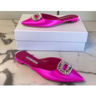 Manolo Blahnik Heel 1.5cm Satin Embellished Sigulona Flat Mules Fuchsia