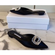 Manolo Blahnik Heel 1.5cm Satin Embellished Sigulona Flat Mules Black