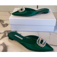 Manolo Blahnik Heel 1.5cm Satin Embellished Sigulona Flat Mules Green