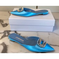 Manolo Blahnik Heel 1.5cm Satin Embellished Sigulona Flat Mules Light Blue