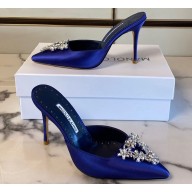 Manolo Blahnik Heel 9.5cm Satin Namutri Mules Blue