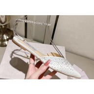 Jimmy Choo point-toe flats Crystals Satin White with Crystal Embellishment 2024