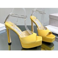Jimmy Choo Platform 125 Saeda Sandals Satin Yellow with Crystal Embellishment 2024