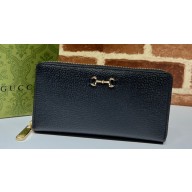 Gucci zip-around wallet with Horsebit 700484 in Black leather