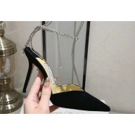 Jimmy Choo Heel 10cm Saeda 100 Pumps Suede Black with Crystal Embellishment 2024