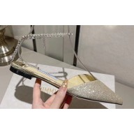 Jimmy Choo point-toe flats Glitter Gold with Crystal Embellishment 2024