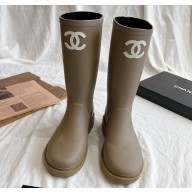 Cheap Sale Chanel CC Logo Rubber Rain Boots Khaki Green