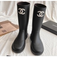 Cheap Sale Chanel CC Logo Rubber Rain Boots Black
