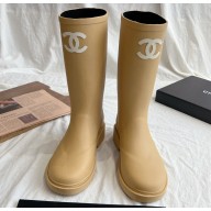 Cheap Sale Chanel CC Logo Rubber Rain Boots Beige