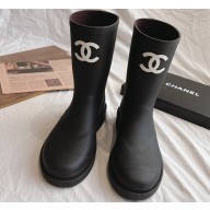 Cheap Sale Chanel CC Logo Rubber Rain Ankle Boots Black