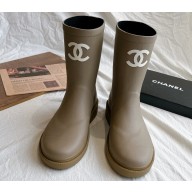 Cheap Sale Chanel CC Logo Rubber Rain Ankle Boots Khaki Green