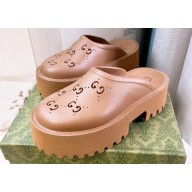 Cheap Sale Gucci perforated GG rubber platform slip-on sandals Brown