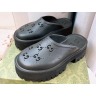Cheap Sale Gucci perforated GG rubber platform slip-on sandals Black