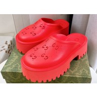Cheap Sale Gucci perforated GG rubber platform slip-on sandals Red