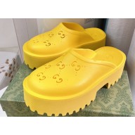 Cheap Sale Gucci perforated GG rubber platform slip-on sandals Yellow