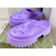 Cheap Sale Gucci perforated GG rubber platform slip-on sandals Purple