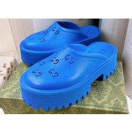 Cheap Sale Gucci perforated GG rubber platform slip-on sandals Blue